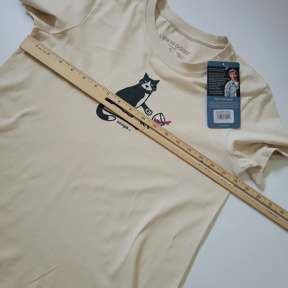 Life Is Good Oops Cat Graphic Crusher Tee Small Short Sleeve Crewneck Girlcore - Picture 5 of 9